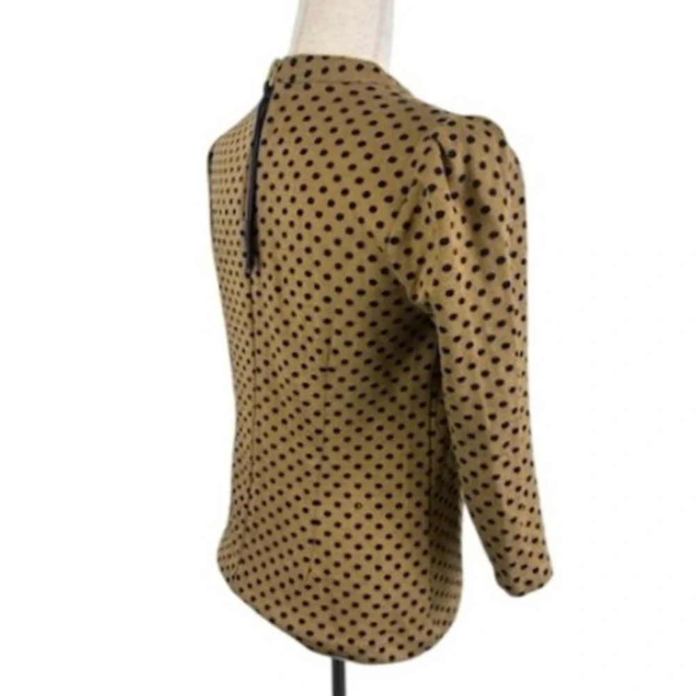 Boden Mock Neck Top 3/4 Sleeve Polka Dot Blouse Top‎ Tan Brown Size 4